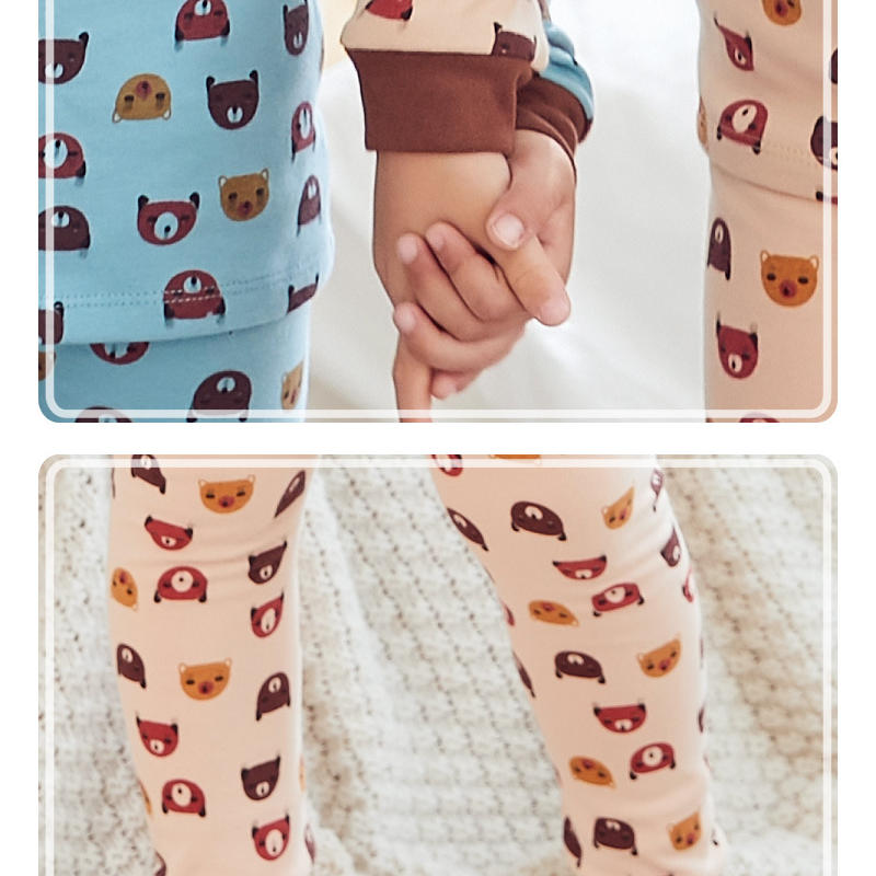 Kinderen Winter Kinderen Katoen Blend Lange Mouwen Ronde Hals Cartoon Beer Print Nachtkleding Tweedelige Broek Past Kleding Sets