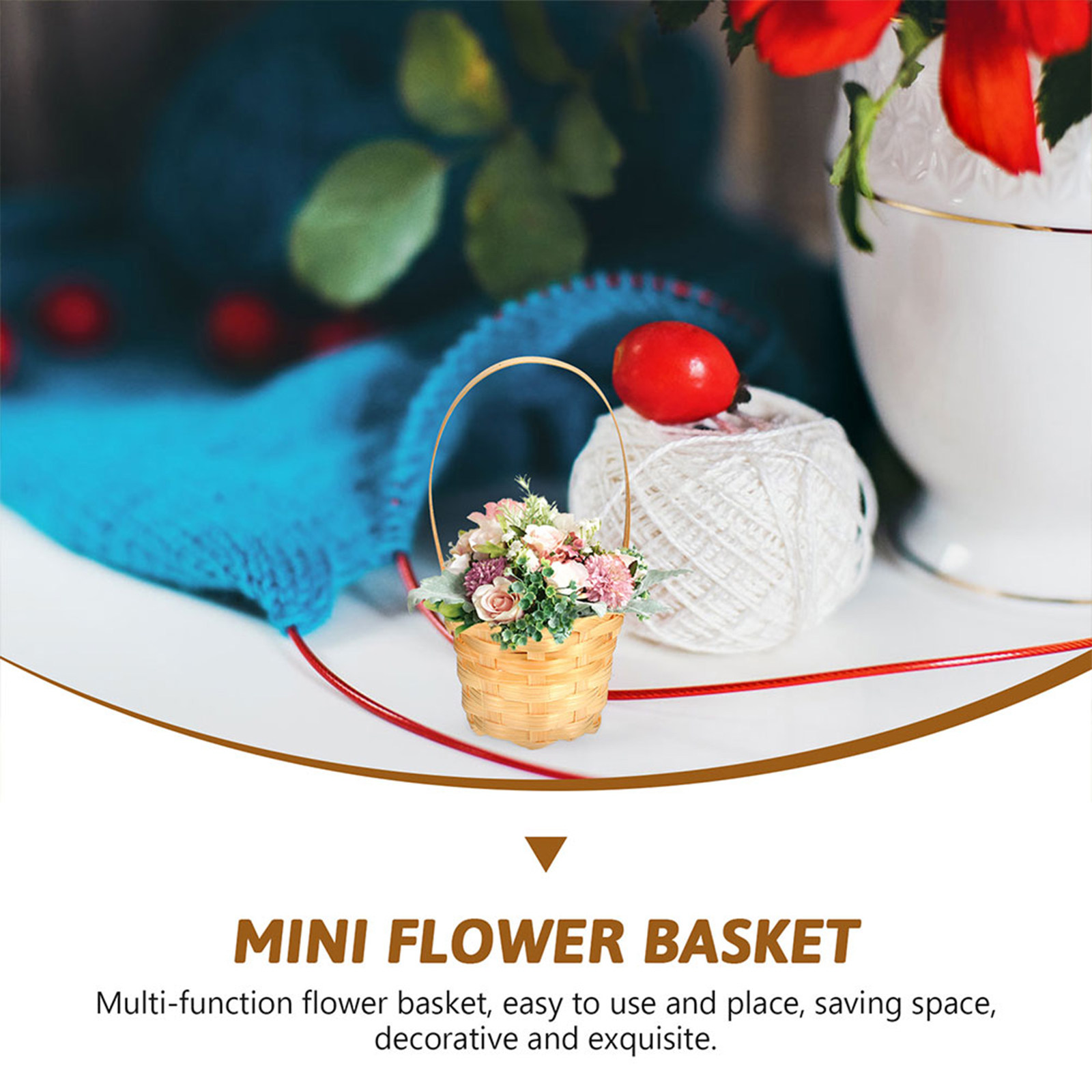 5 kleine handgeweven bamboemandjes, multifunctioneel als bloemenhouder voor kunstbloemen, rustieke stijl, huisdecoratie