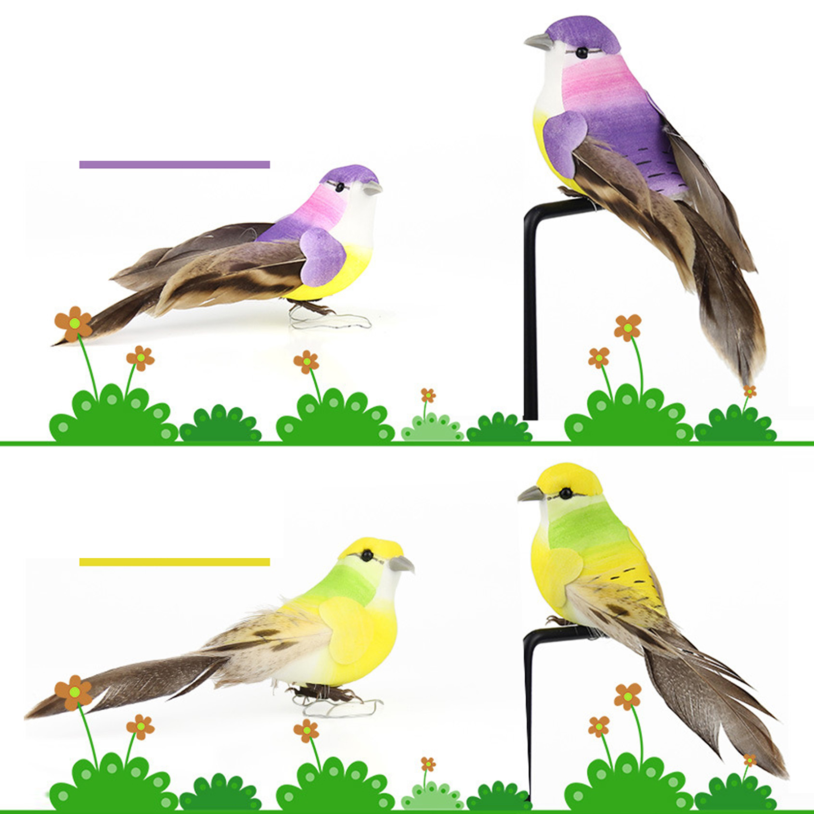 5x Dekovögel Mit Clip - Bunte Kunstvögel Für Garten & Deko