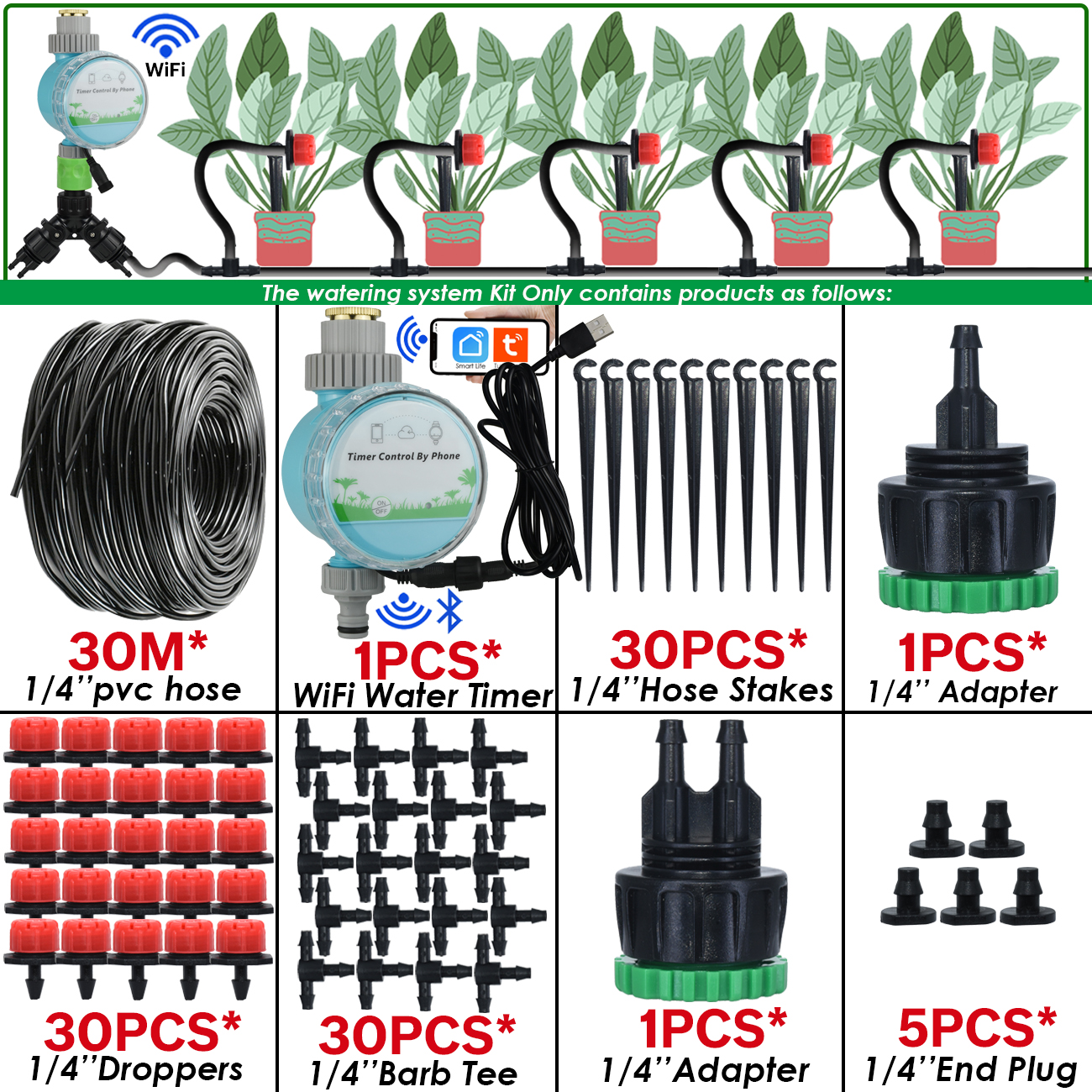KESLA 5-50M sistema de riego por goteo automático manguera de jardín Micro Kit de riego por goteo goteros herramienta de jardinería para maceta bonsái: naranja