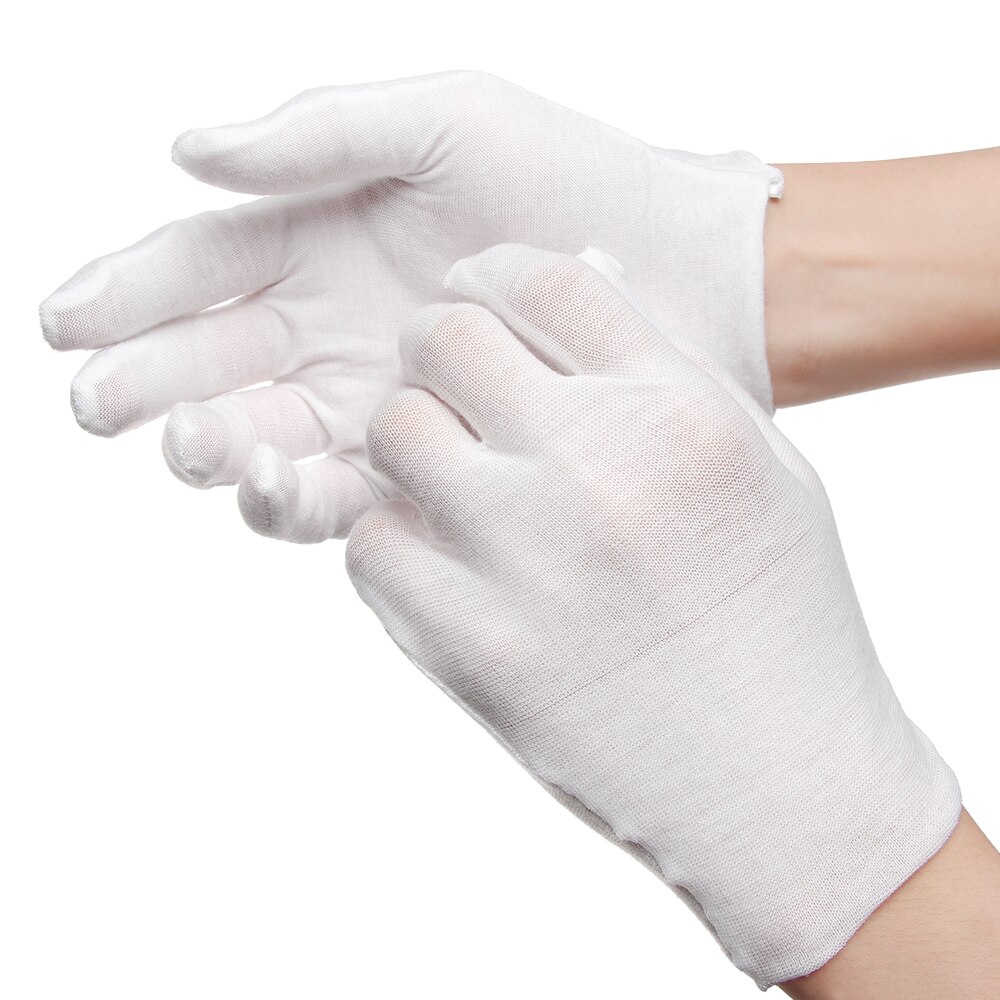 1 Paar Witte Katoenen Arbeidsbescherming Handschoenen Dunne Medium Dikke Handschoenen Sieraden Waardering Tuin Schoonmaakproducten