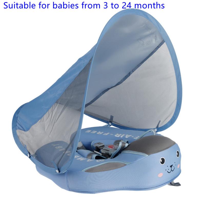 Niet-Opblaasbare Baby Bad Floater Draagbare Zwemmen Ring Upf 50 + Uv Zon Luifel Cirkel Zwembad Float Baby zwemmen Accessoires: Blue