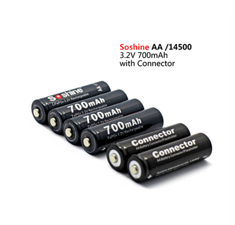 4 STUKS Soshine 3.2 V 700 mAh LiFePO4 batterij AA 14500 batterij pilas rechargables Beschermd Met Batterij Case en connectoren