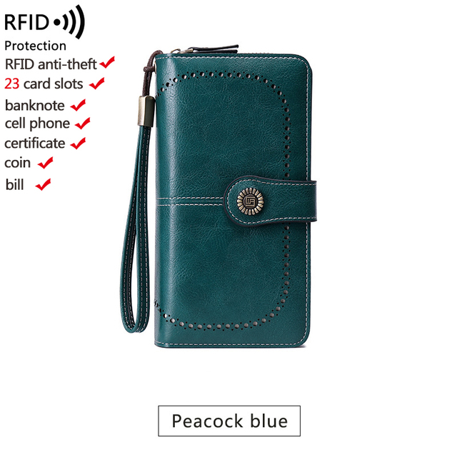 Naisten lompakko rfid varkaudenesto nahkalompakot naisille pitkä vetoketjullinen suuri naisten clutch-laukku naisten käsilaukku korttikotelo: Harmaa