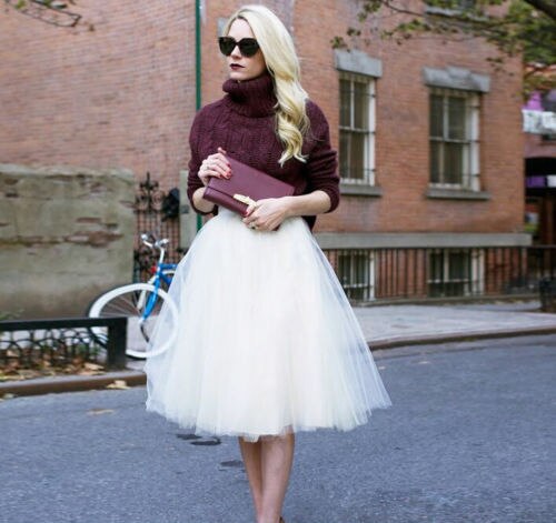 7 Capas Midi Falda de Tul para Niñas Faldas Tutú de Mujer Sólido Encaje Vestido de Enaguas Lolita Faldas Saia Jupe: Blanco