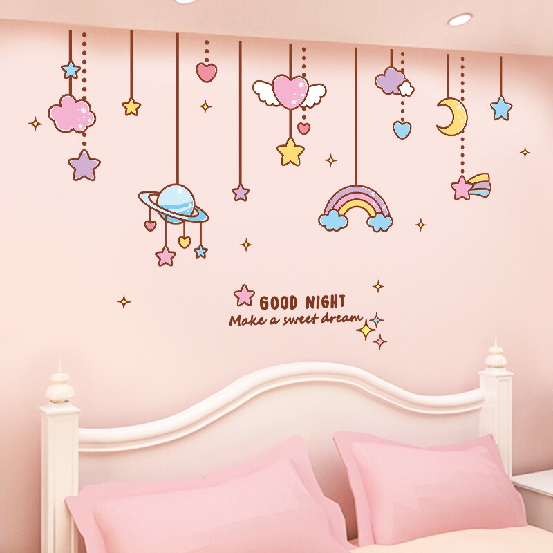Cartoon Cute Unicorn Wall Sticker Decoration Nursery Kid's Room Decor DIY Wallpapers Baby Girls Bedroom Pink Layout Mural Decals: B