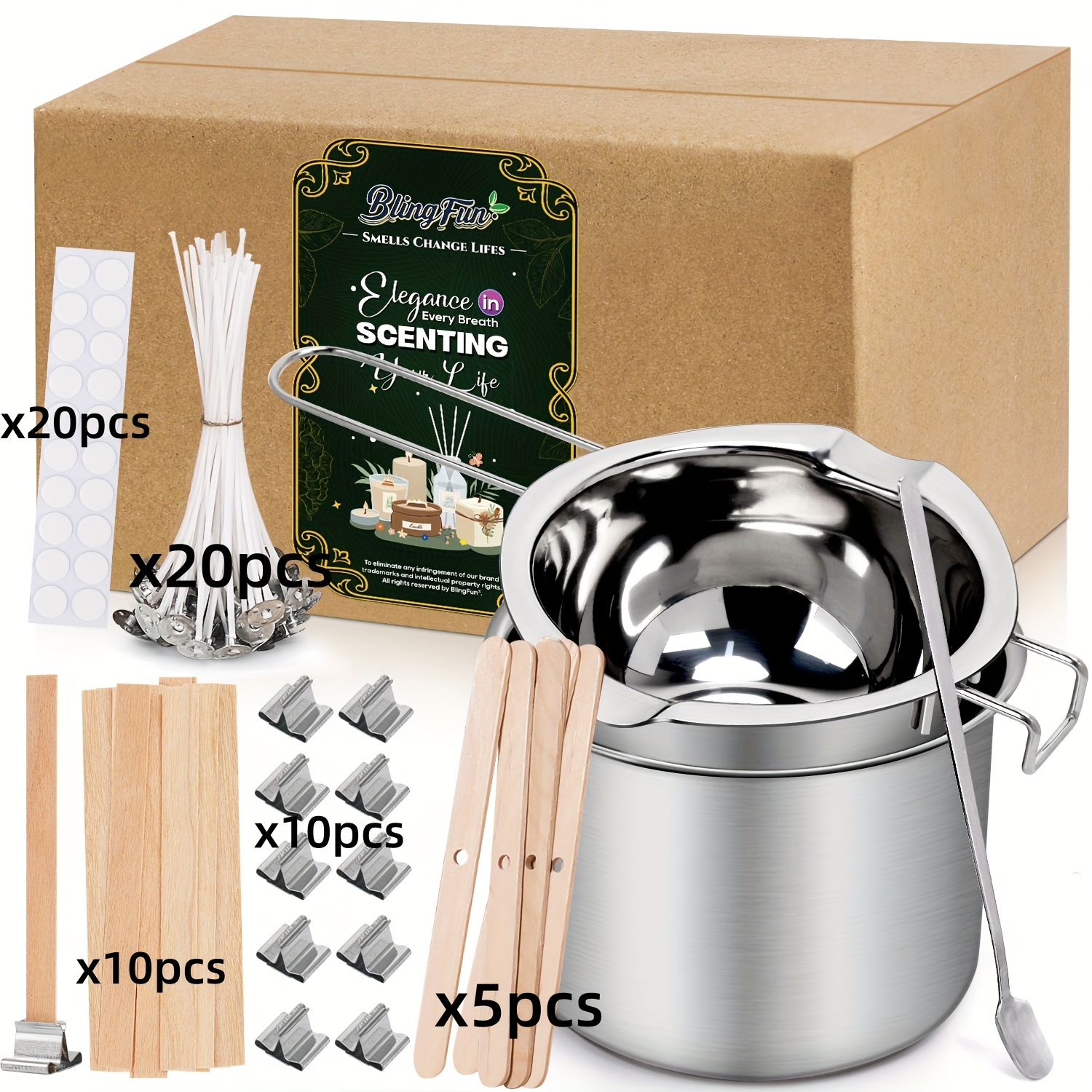 BlingFun Candle Making Kit with Melting Pot, Wicks, Wooden Wicks, Wick stickers, and Wick Holders: light yellow