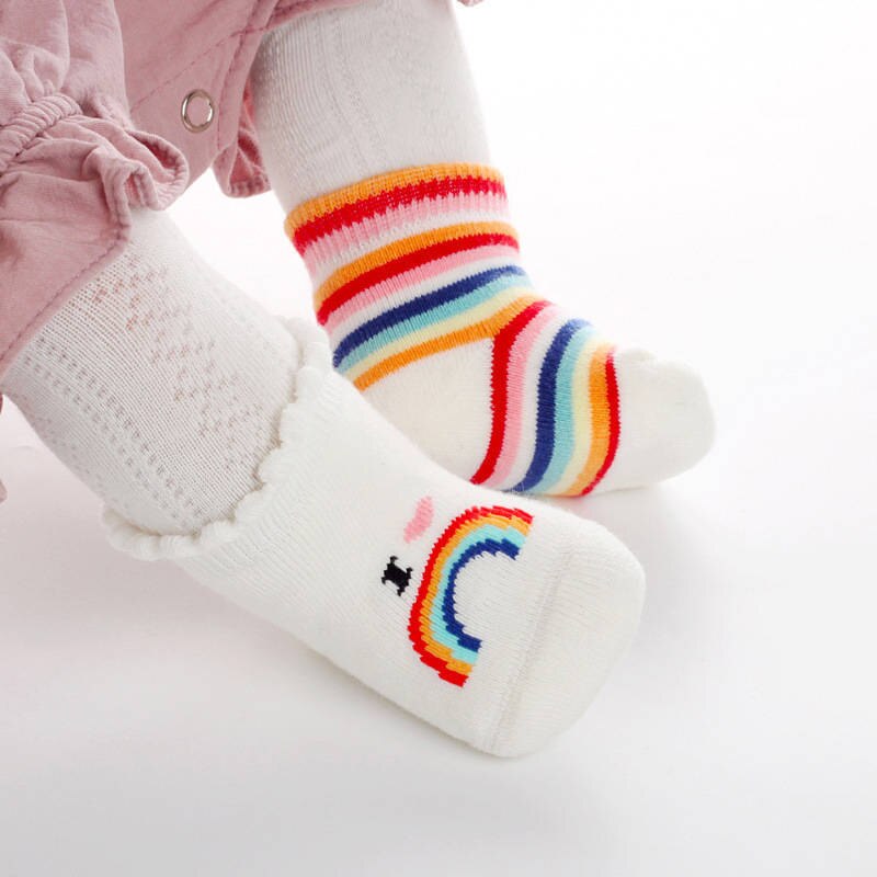 Lovely Baby Socks Colorful Stripe Baby Girl Boy Socks Cotton Anti-slip Infant Toddler Socks Soft Rainbow Newborn Socks Sokken