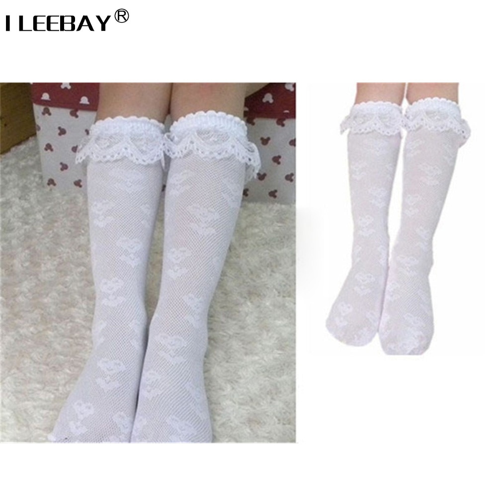 5pairs Trim Frilly Ankle White Lace Socks Toddlers Kids Girls School High Knee Socks with White Ruffle Lace 3-8 years