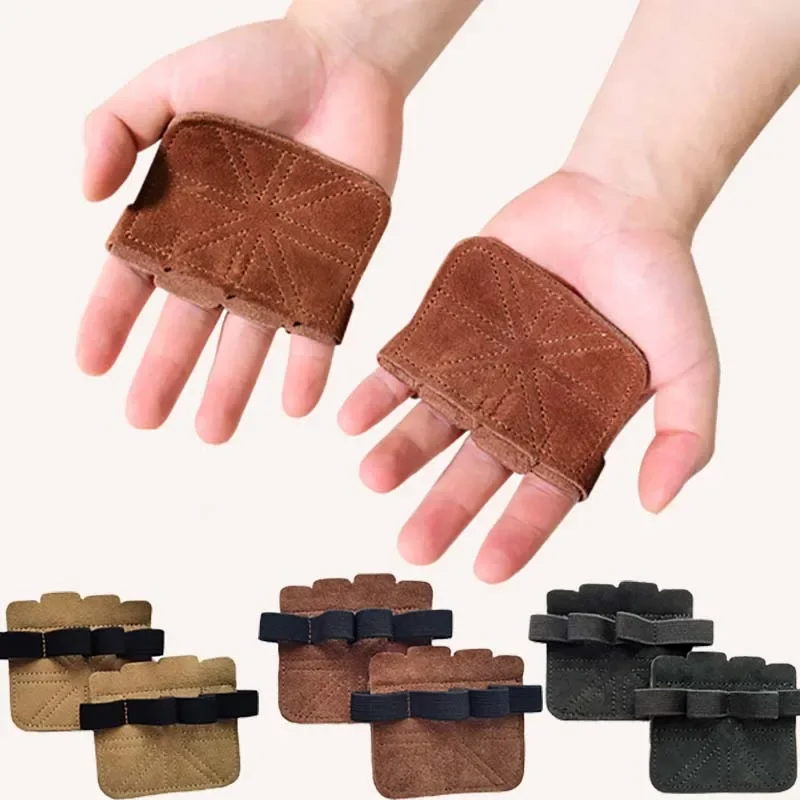 1 Paar Gewichtheberhandschuhe aus Rindsleder, Vierfinger-Handflächenschutz, rutschfest, verschleißfest, für Fitness, Sport, Ausbildung, Handflächenschutz