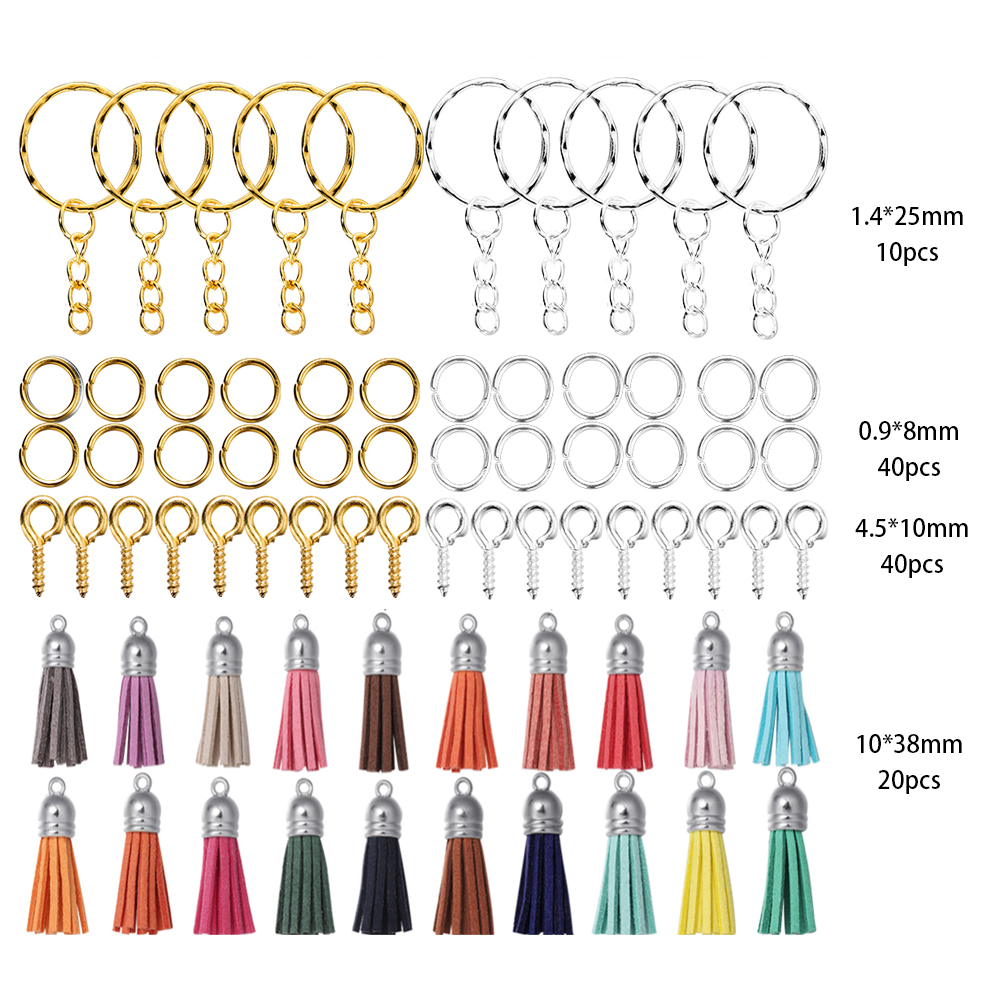 Kits de fabricación de joyas, llavero con borlas coloridas, anillo de salto abierto, juego de alfileres para manualidades, llaveros colgantes de resina, suministros de joyería, 110 Uds.: Oro
