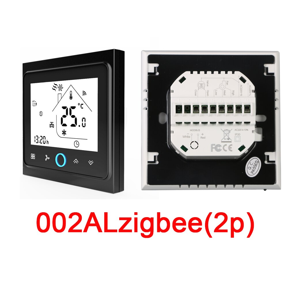 ZigBee Smart Thermostat Programmable 2P 4P fan coil Temperature Controller Compatible with Tuya APP Remote Alexa Google Control: 002ALZigBee-black