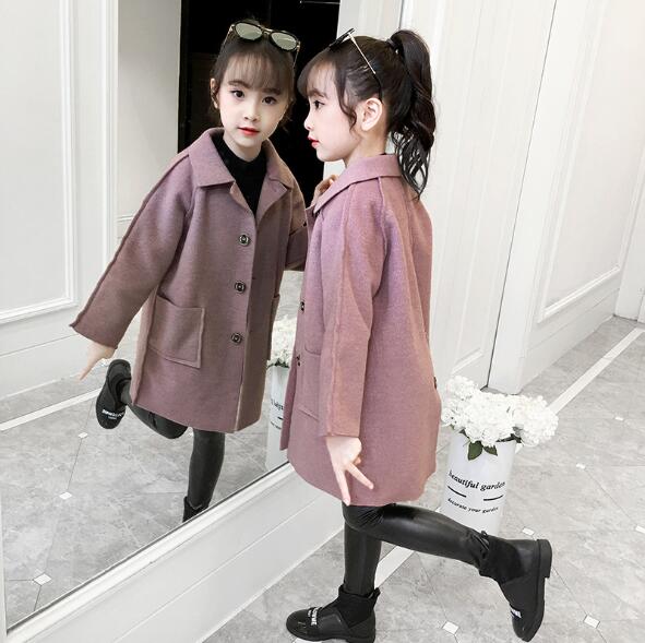 2020 di Inverno dei bambini Cappotti del Rivestimento Per Le Ragazze Vestiti Del Bambino Del Bambino Della Ragazza di Colore Puro Lungo di Lana Pulsante Indietro Capretti del Cappotto Top & outwear