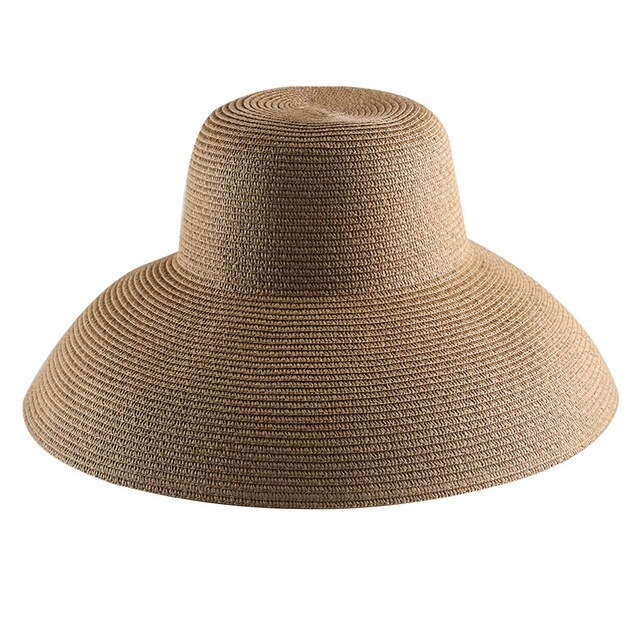 Hepburn Zomer Zonnehoed Dames Solid Plain Elegante Brede Rand Hoed Ronde Top Uv Bescherming Floppy Stro Strand Hoed Panama chapeau: Khaki