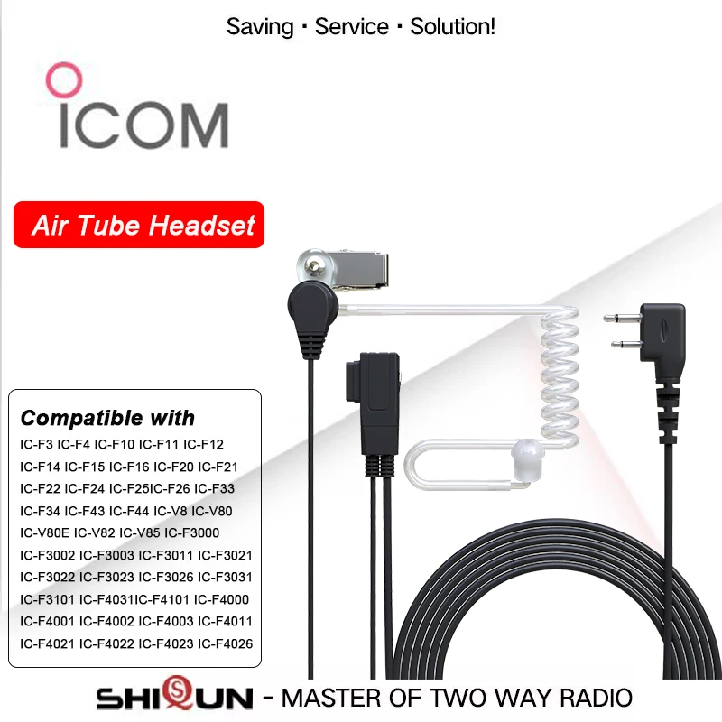 Earpiece for ICOM Two Way Radio IC-F14 Acoustic Headset for IC-F21 Walkie Talkie Air Tube Headphone with Mic PTT IC-F3/H6 Radios: WHITE