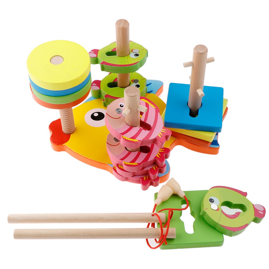 Wooden Four-Column Fishing Game Set Kids Party Pretend Play Favor Supplies