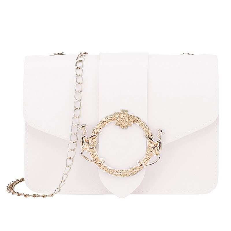 Bolso cruzado pequeño de cuero PU para mujer, bandolera de hombro de viaje con cadena acrílica de verano,: B-white