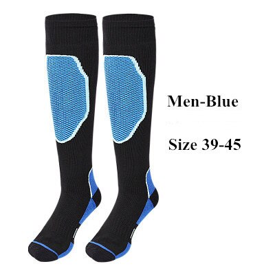 unisex Kompression Thermische Socken Knie Hohe Athletisch Laufen FußBall Verdickung Elastische Strumpf Winter Wandern Warme Lange Socken: Männer Blau