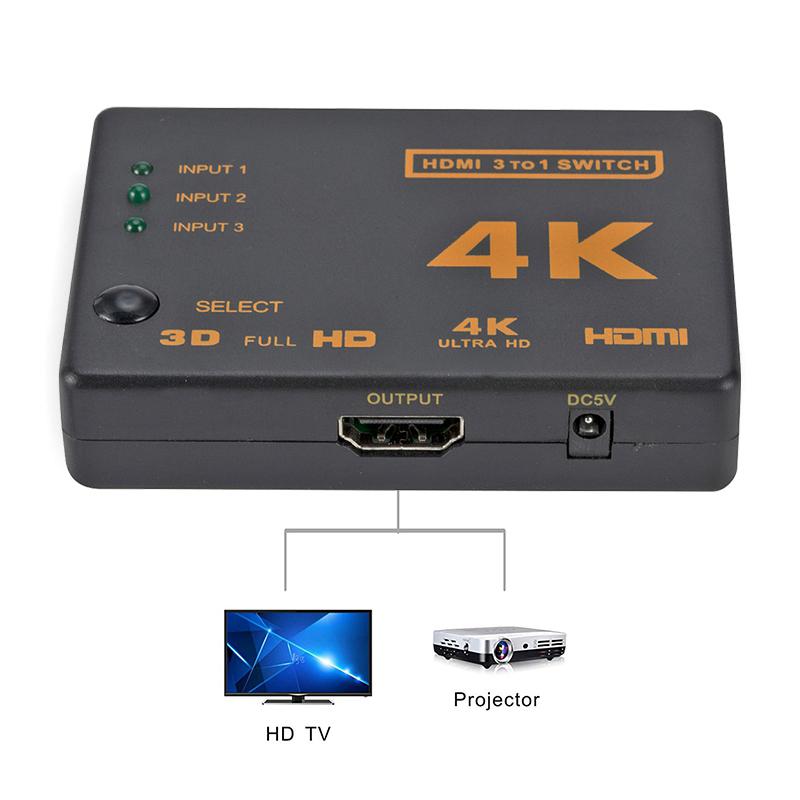 3 Port HDMI Splitter Switcher 3 In 1 Out Hub Box +Remote Auto Switch 1080P HD
