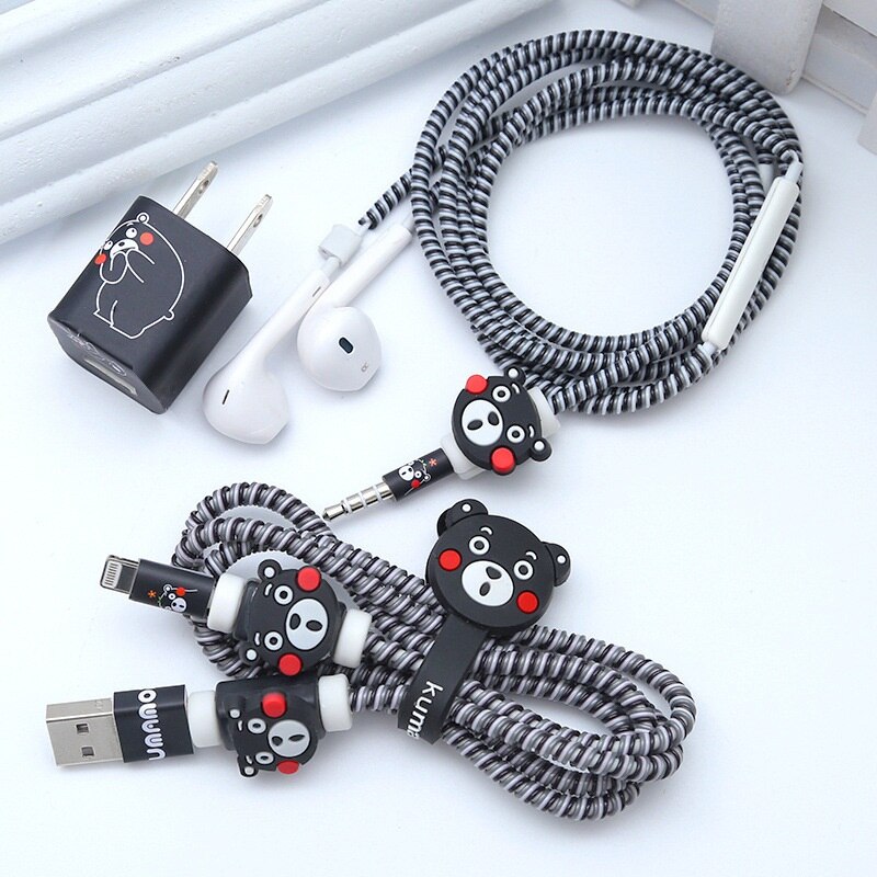 3 i 1 kabel opptrekker tpu spiral ledning beskyttelse usb ladekabel beskytter øretelefon ledningshåndtering til iphone 5 5s 6 7 8: 5 til iphone