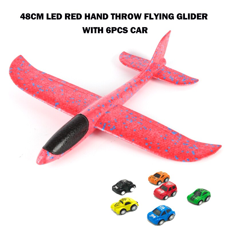 48cm LED Hand Werfen Fliege Segelflugzeug Freies Ziehen Auto spielzeug EPP Schaum flugzeug draussen Starten Flugzeug Spielzeug für freundlicher Puzzle Modell: rot (mit 6 Wagen)