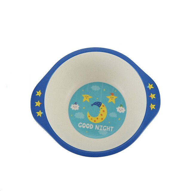 Bol de bébé en fibre de bambou plats pour enfants, bol d'alimentation naturel vaisselle pour enfants table dessin animé: Good Night