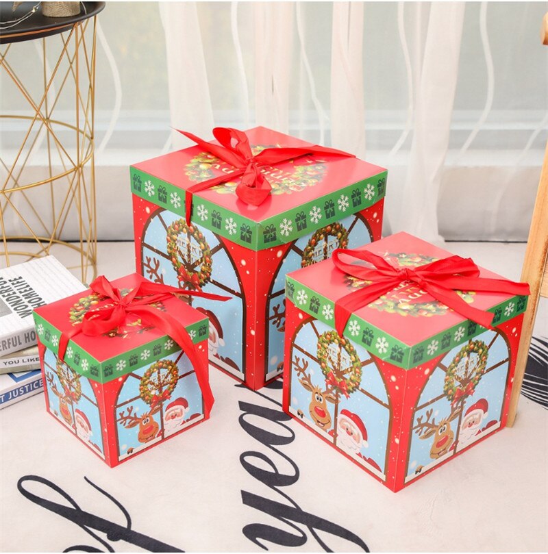 DIY Christmas Decorative Box Set, Cute Santa Clause Reindeer Snowman Print Wrapping Nesting Cardboard Boxes