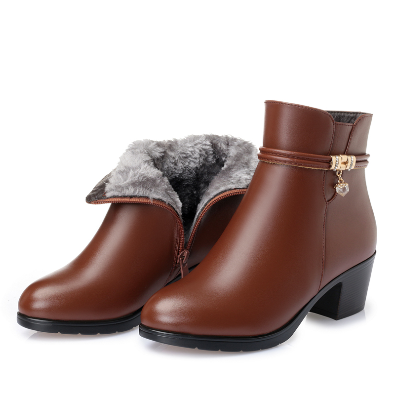 GKTINOO NEUE Weichem Leder Frauen Stiefeletten hoch Fersen Reißverschluss Schuhe Warme Pelz Winter Stiefel für Frauen Plus größe 35-43