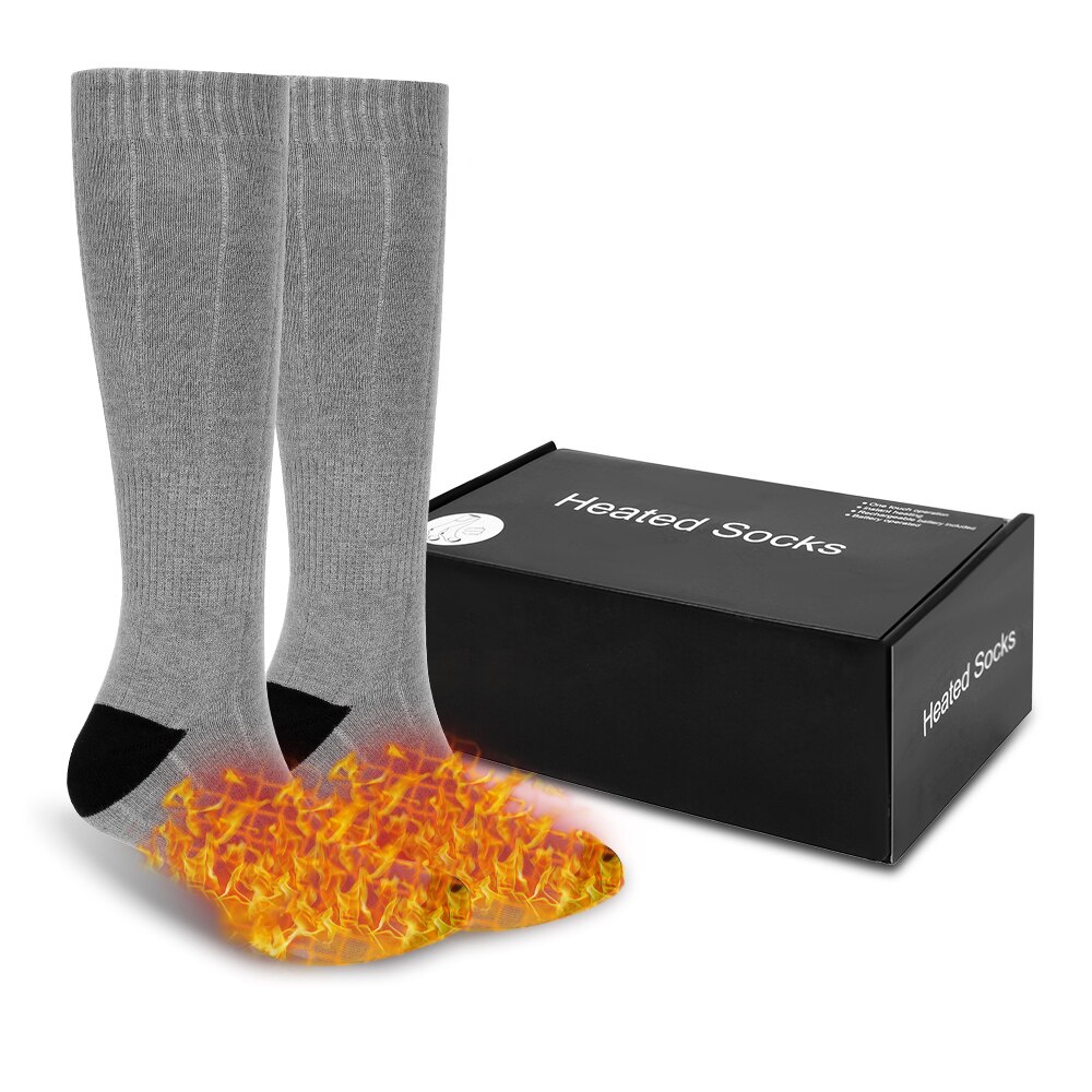 3.7v termiske bomuldsopvarmede sokker mænd kvinder batterikasse batteridrevet vinter fodvarmer elektriske sokker varmestrømper: Grå