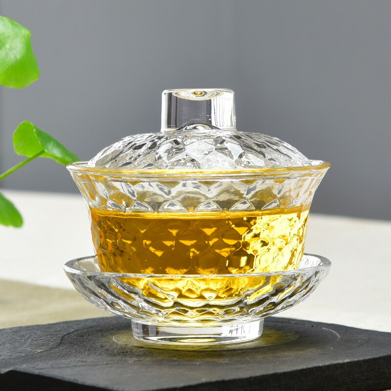 Juego de tazas para té Gaiwan Office Kung Fu de cristal transparente resistente al calor de 150cc, de tetera, tazones de té maestro enviados amigo