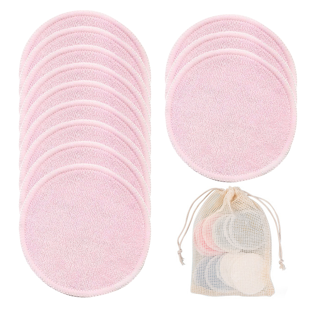 Almohadillas de algodón reutilizables para quitar el maquillaje Facial, almohadilla de limpieza de tres capas, lavable, con bolsa de lavandería, 12 Uds.: 12pcs Pink