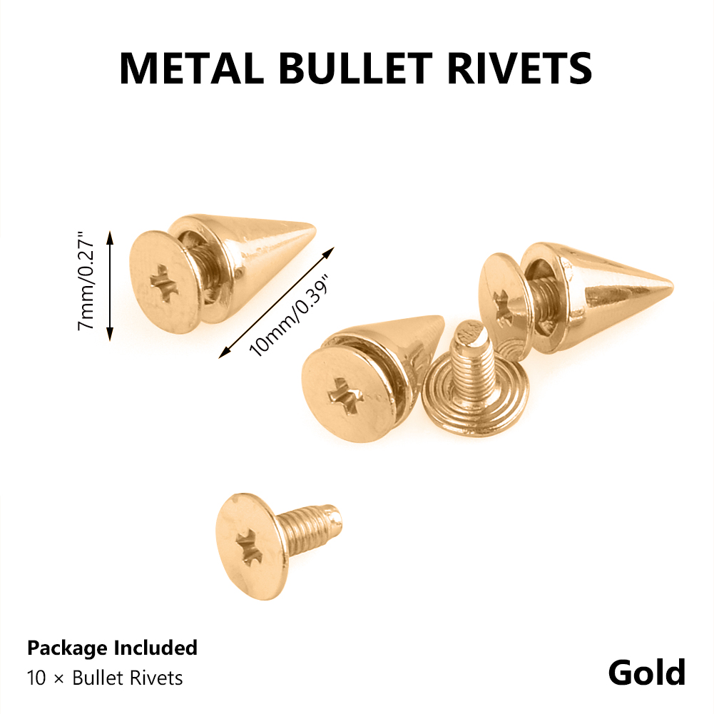 10mm 36mm 10PCS DIY Nails / Rivets Ball PUNK Clothing Customization Silver Metal Bag Studs Cone Punk Spikes Rivet Leathercraft: gold 10mm