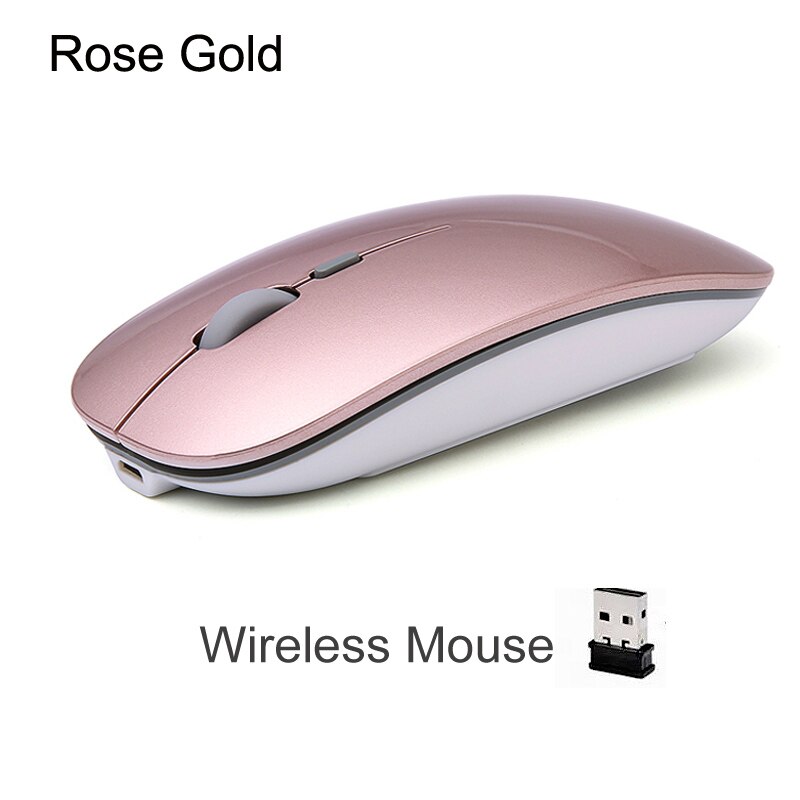 Rechargeable Optical Wireless Mouse Slient Button Ultra Thin Mini Optical Ultrathin USB 2.4G Mice for Computer Laptop Computer: Wireless Rose Gold