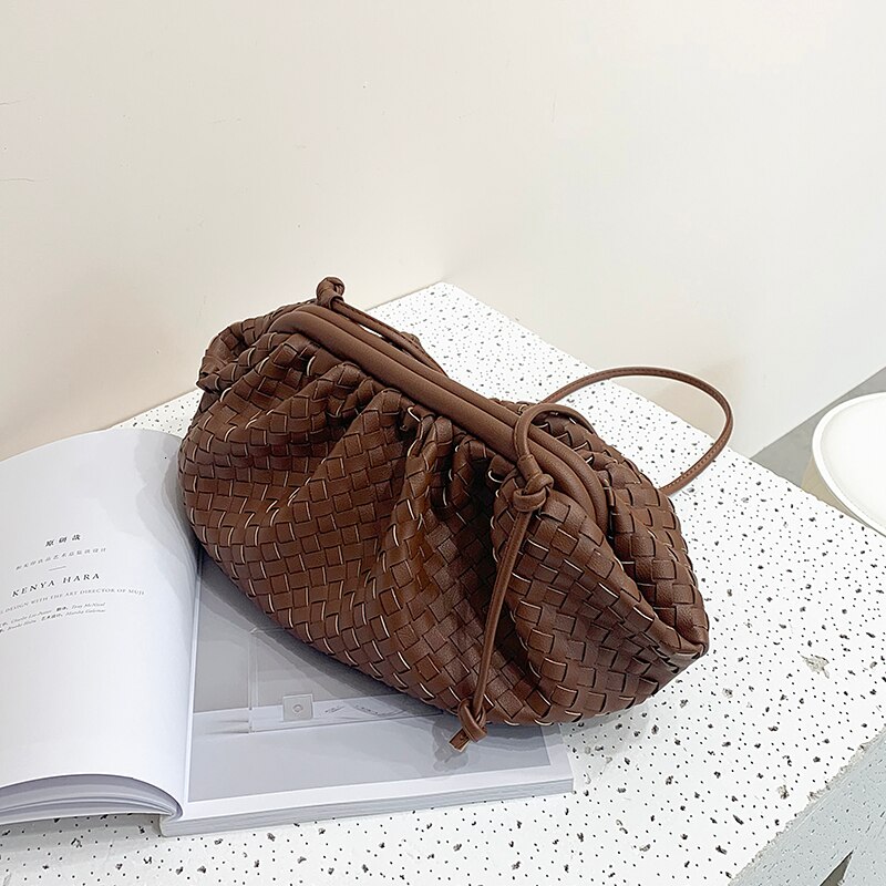 [BXX] PU cuir tissage sacs à bandoulière pour femmes dame concepteur sac à bandoulière femme sacs à main embrayage HJ404: Coffee color