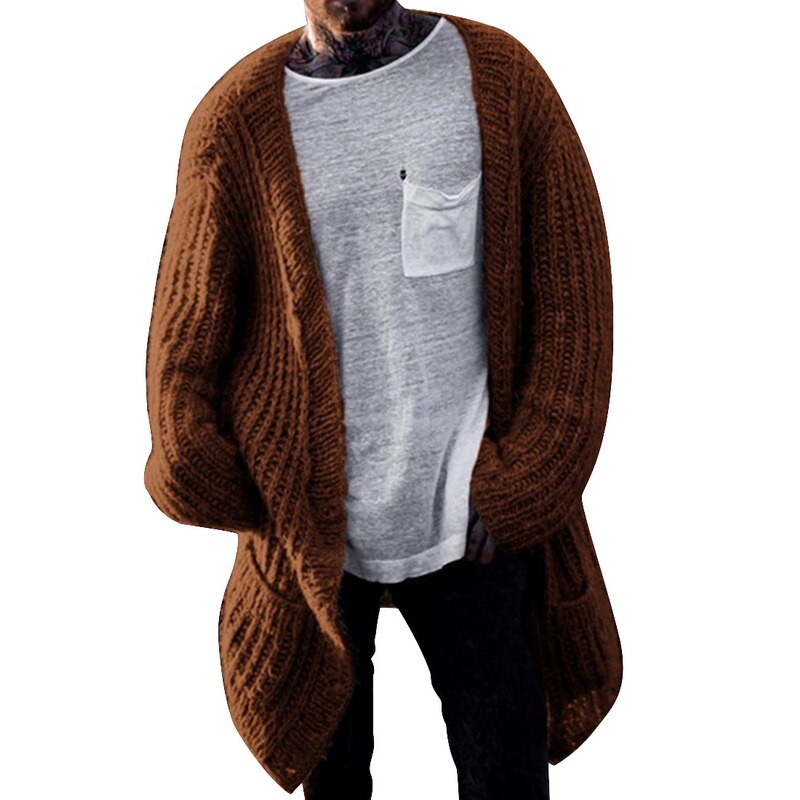 Homme couleur uni Cardigan manches longues Cardigan ample grande taille manteau longue longueur haut: E707382 / S