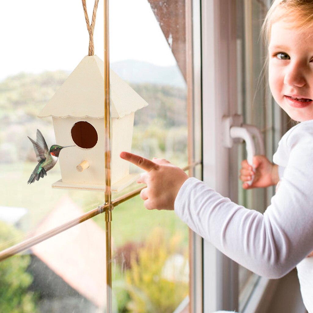 Wooden Bird Nest Hanging Bird House Natural Wooden Bird Cage Resting Place Wall-mounted Outdoor Birdhouse Box Garden Decor