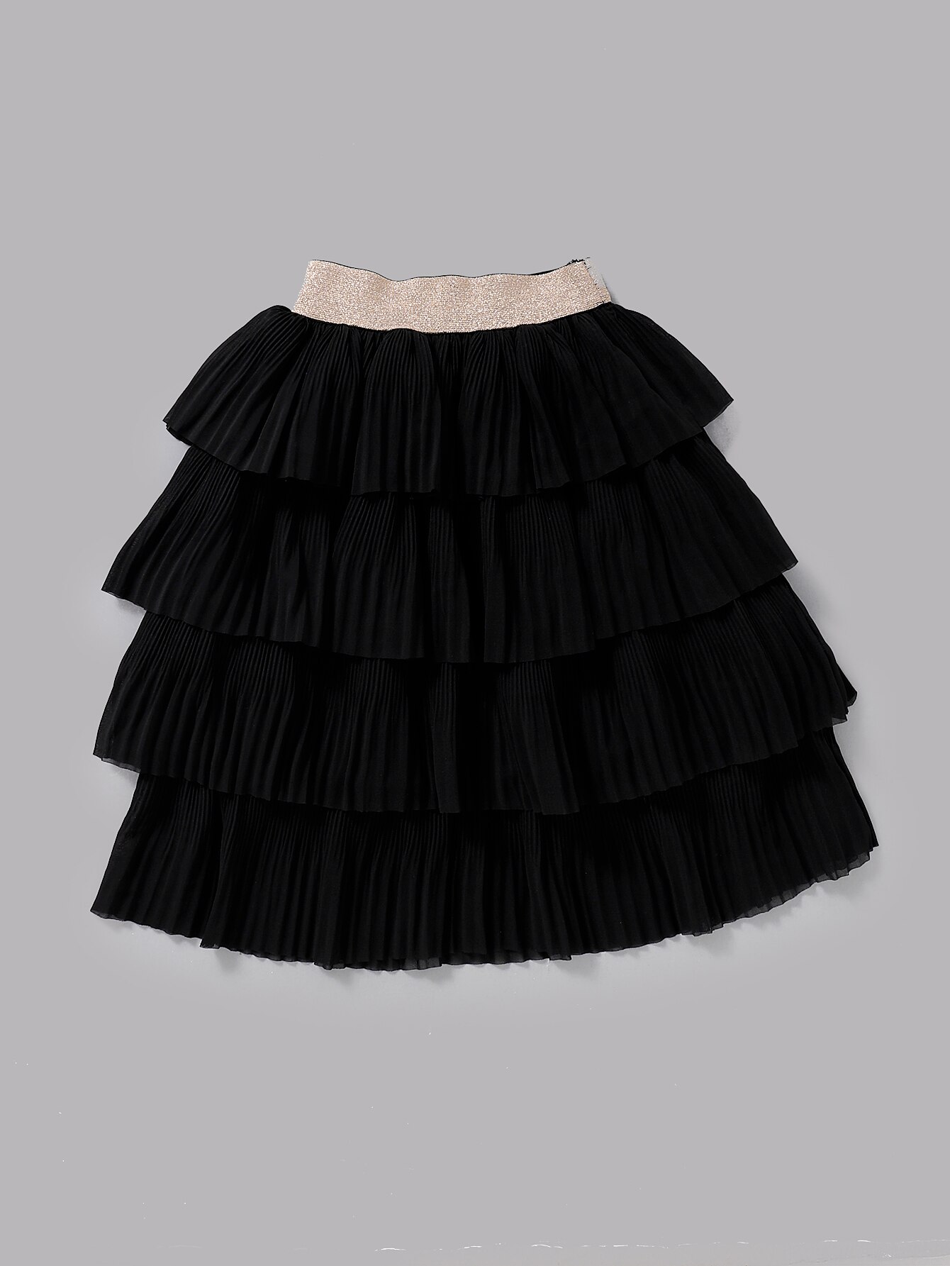 Falda en capas de Color negro para niñas pequeñas, cintura elástica con dobladillo plisado, parte inferior para primavera y otoño de 18 meses a 6 años