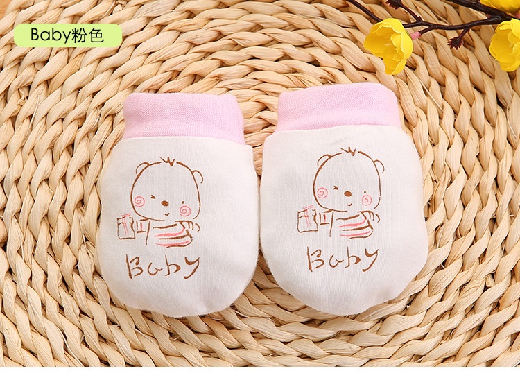 Babyhandsker 1 par sød tegneserie baby spædbarn drenge piger anti ridse handsker nyfødt beskyttelse ansigt bomuld ridse vanter: Baby lyserød