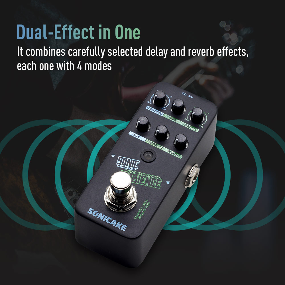 SONICAKE Sonic Ambience Multi Mode Tap Tempo Delay and Reverb 2 in 1 Guitar Bass Effects Pedal QSS-16