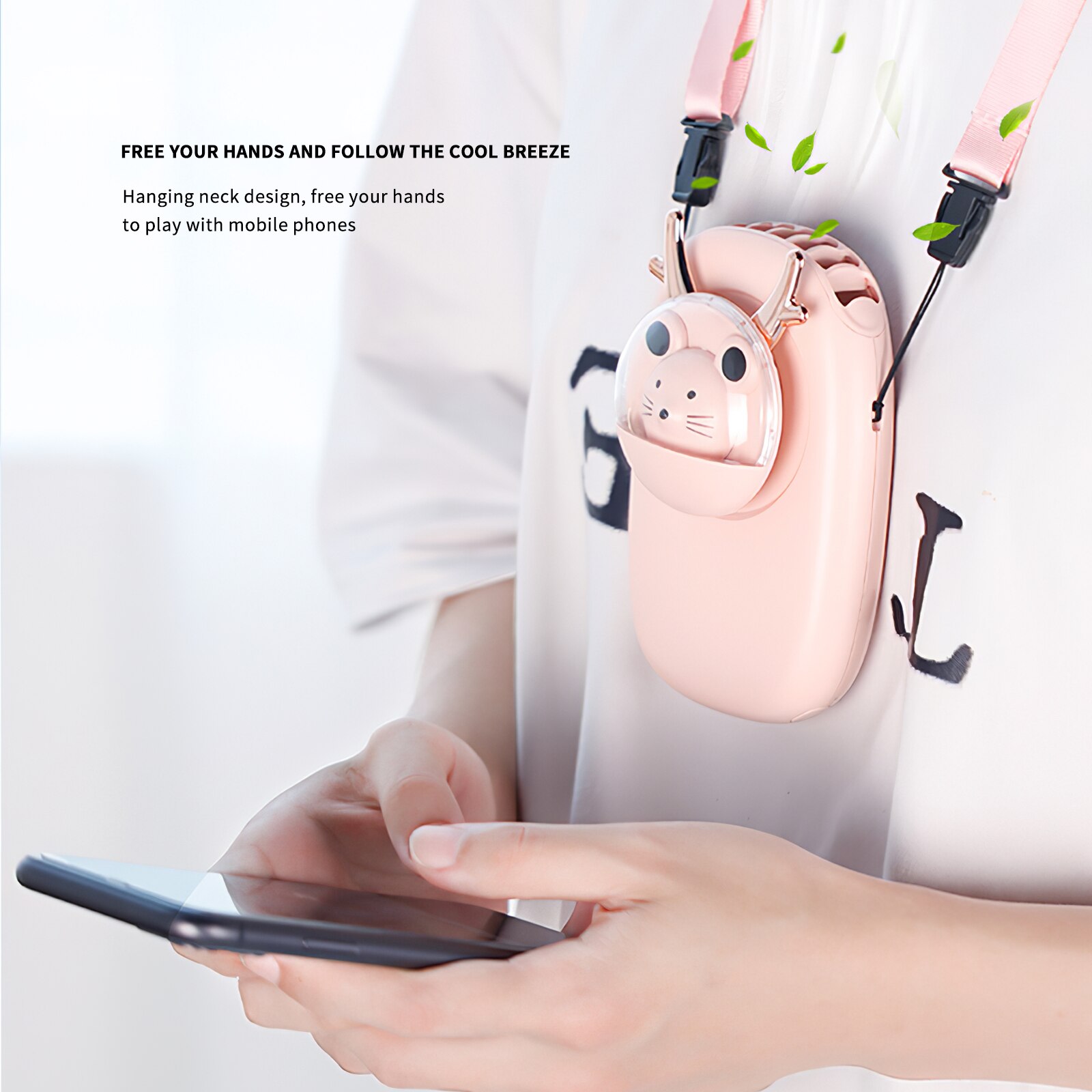 USB Mini Handheld Neck Fan Ari Cooler 3-Speed Indoor And Outdoor Travel Electric Cooling Fan Portable