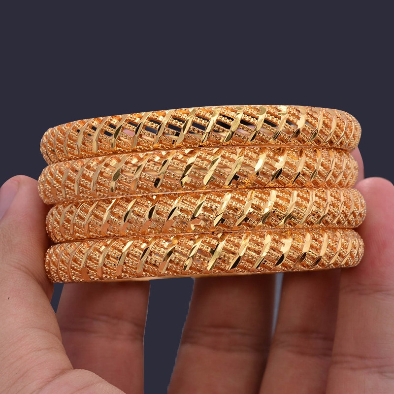 Wando 4 stuks/partij goudkleurige armbanden voor dames/meisjes midden-oosterse sieraden klassieke ronde koperen armbanden sieraden