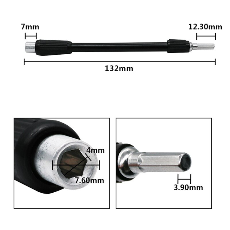 Multifonctionnel 129mm noir Extension Tube souple arbre de connexion arbre universel pour perceuse électrique tournevis électrique