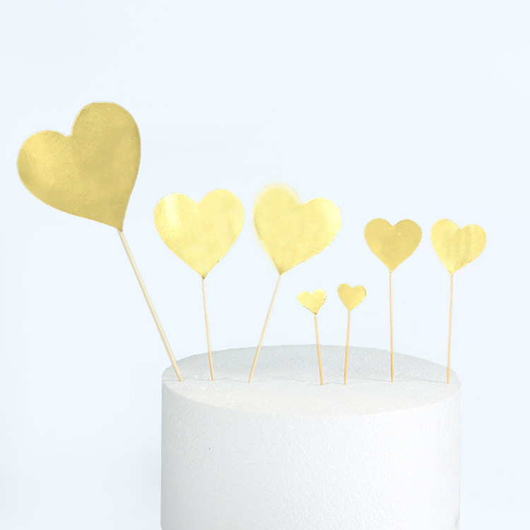 Cakelove 7pcs/Set Red Gold Heart Shape Cake Topper with Toothpick Cake Decorations for Wedding Birthday Party Cute Lovely: heart 1
