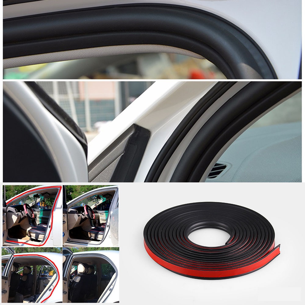 5M Burlete Espuma Goma Negro Puerta Delantera Coche Cinta de Sellado Acústico Adhesivo Resistente al Agua Aislante de Sonido Ruido Tipo B Puerta Trasera Vehículo Universal Tapa Maletero Tira Insonorizante Impermeable