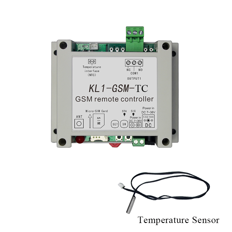 GSM SMS Remote Controller ON/OFF Relay Switch Access Controller KL1-GSM With NTC Temperature Sensor: KL1-GSM-TC