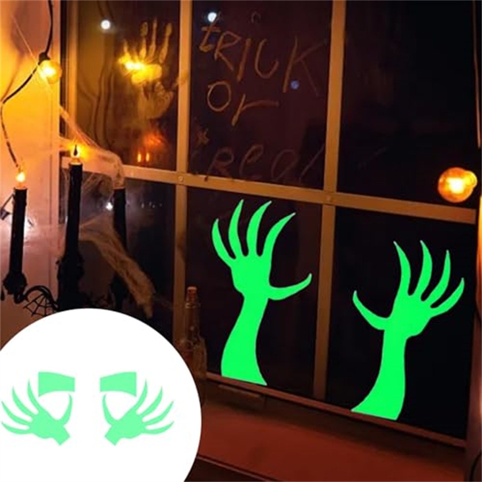 Halloween-lysende veggdekor med øyne som lyser i mørket, vindusklistremerke til halloween-dekorasjon, festutstyr til hjemmet: Lys gul