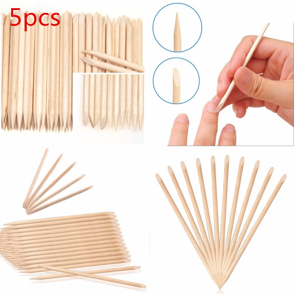 5 stuks nagelkunst oranje houten stokjes voor nagelkunst nagelriemduwer remover pedicure manicure tool mooi