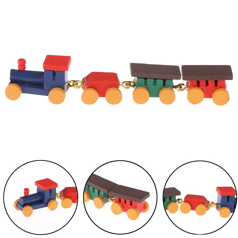 1:12 Poppenhuis Spelen Poppenhuis Decor Actieve Speelgoed Miniatuur Leuke Geschilderd Houten Trein Set Locomotief Compartiment Rijtuigen Speelgoed