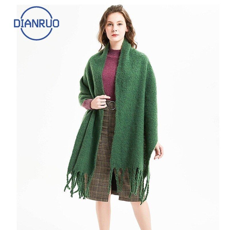 DIANRUO doux cachemire tricot écharpe pour les femmes hiver foulards Hijab solide Pashmina dame châle envelopper Double face écharpes Q351