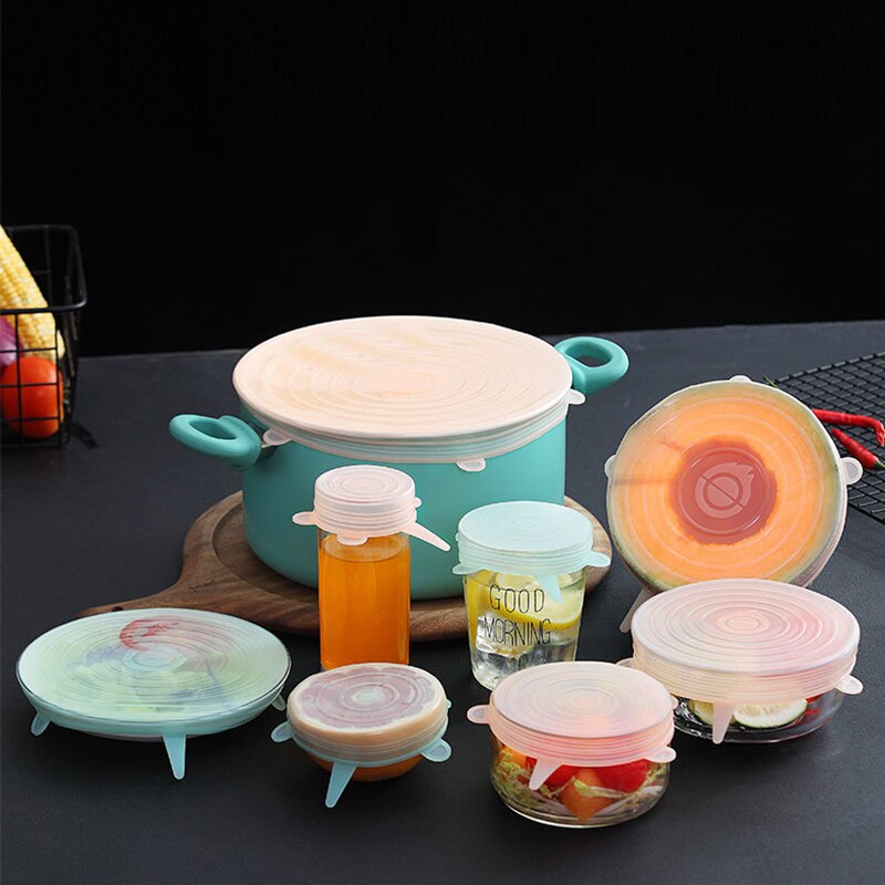 Tapas de silicona reutilizables para alimentos, cubiertas elásticas ajustables para cuencos, tapas para cocina, accesorios de mantenimiento fresco, 6/12/24 Uds.